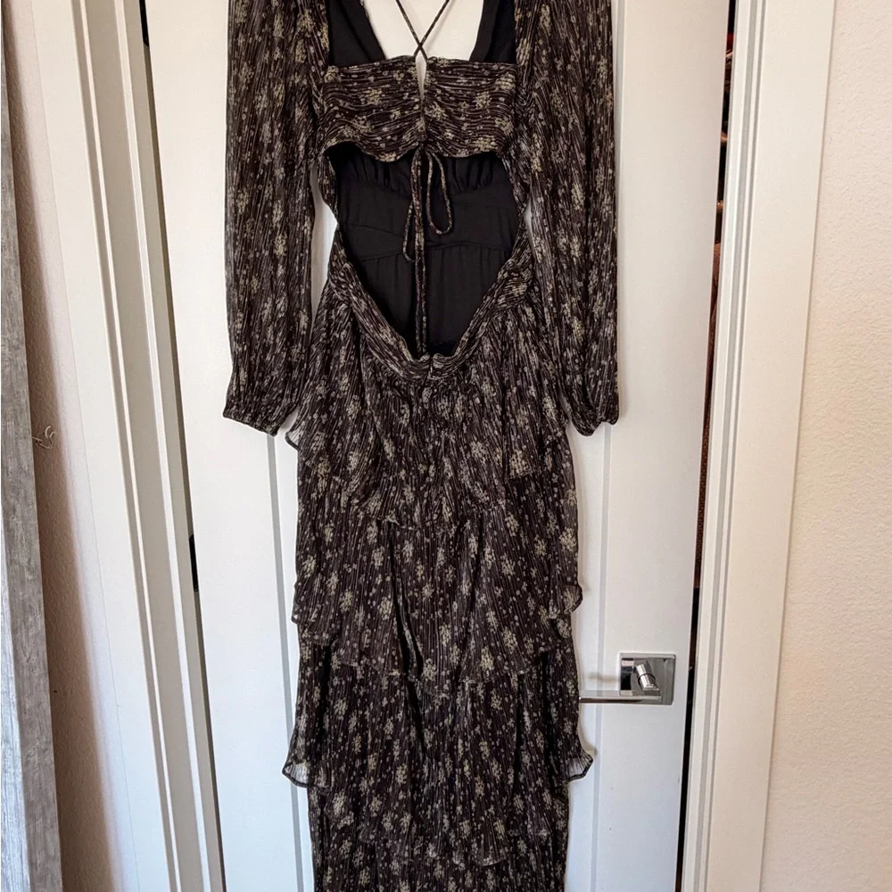 Astr Floral Tiered Maxi Dress in Black and Cream - Picture 2 of 3